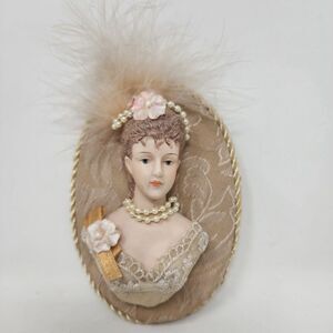 Vintage Victorian Antoinette Style Doll Bust Wall Hanging Ornament Plaque R.O.C.